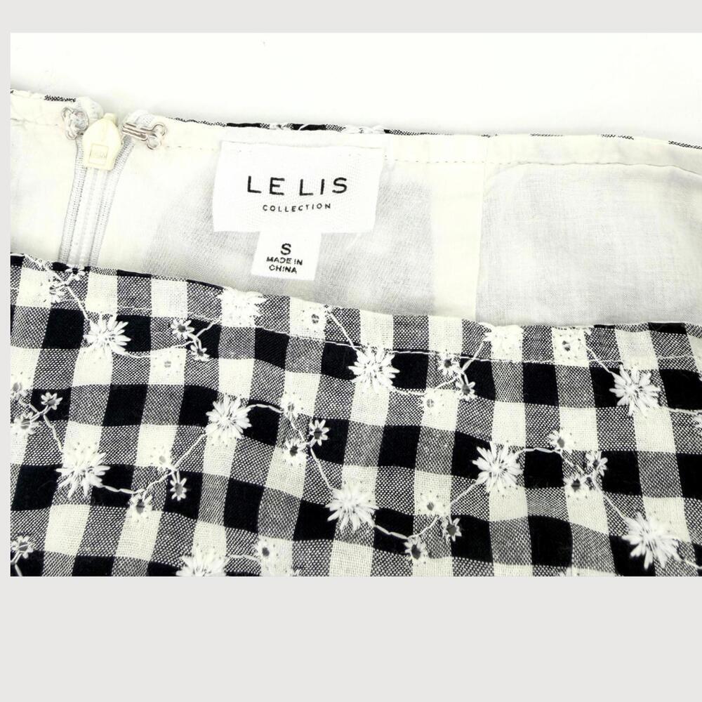 Le Lis Gingham Embroidered Mini Skirt Black White S - Picture 4 of 9